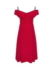 Yours Curve Red London Cold Shoulder Bardot Dress - Image 5 of 5