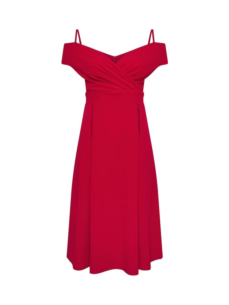 Yours Curve Red London Cold Shoulder Bardot Dress - Image 5 of 5