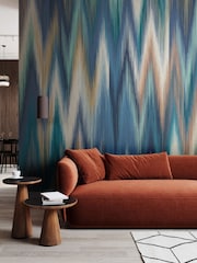 Origin Murals Indigo Blue Ikat Zig Zag 2.8m x 3.5m Wall Mural - Image 1 of 2