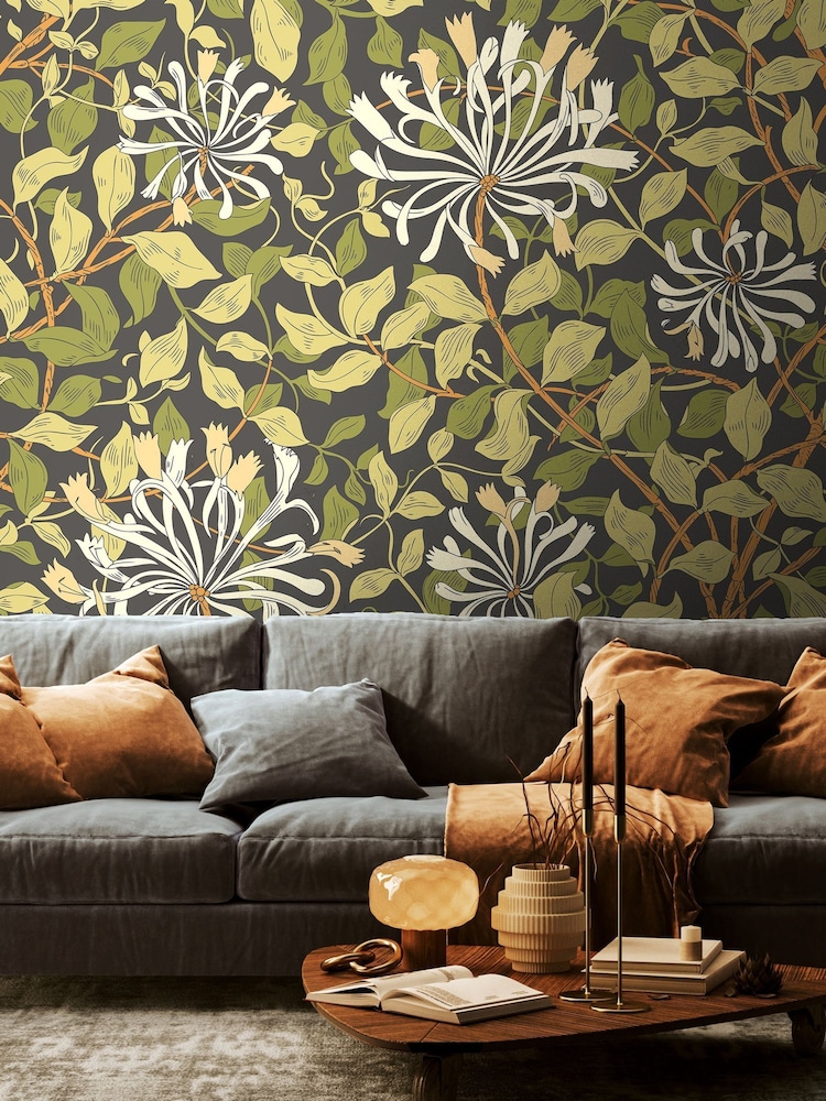 Origin Murals Black and Olive Green Honeysuckle 2.8m x 3.5m Wall Mural - Image 1 of 2 Origin Murals Black and Olive Green Honeysuckle 2.8m x 3.5m Wall Mural - Image 1 of 2