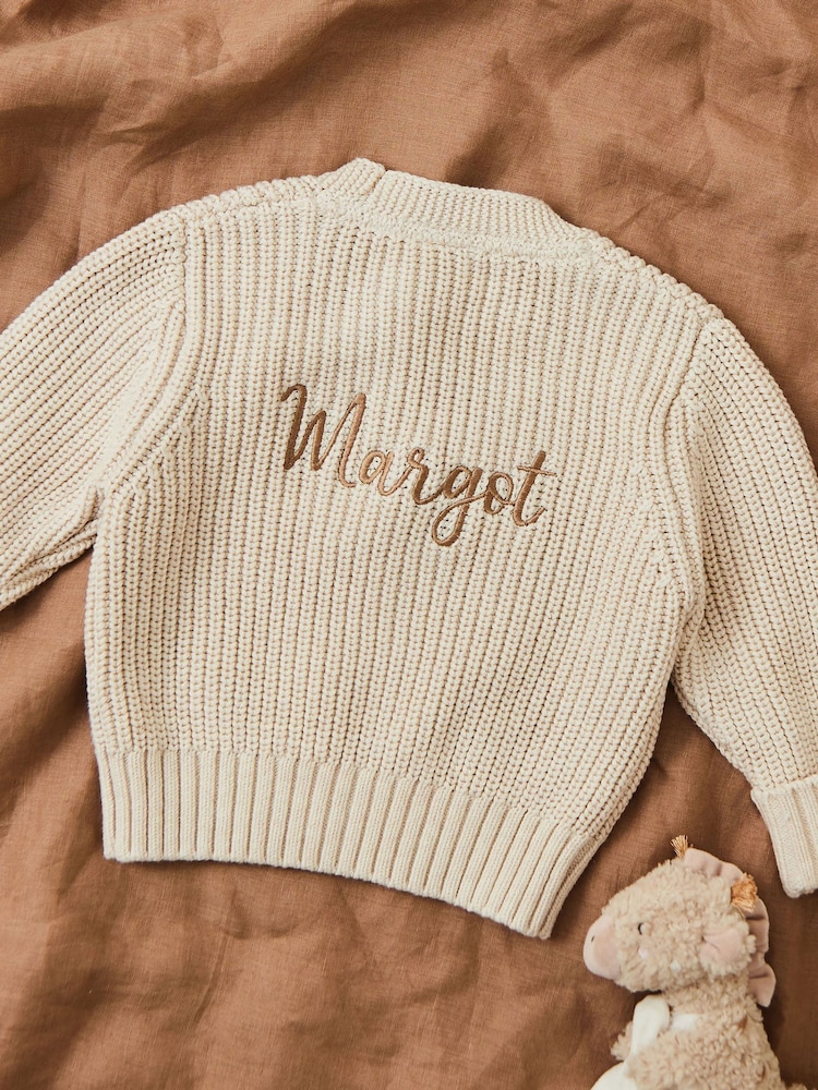 My 1st Years Personalised Oatmeal Knitted Cardigan - Image 1 of 3