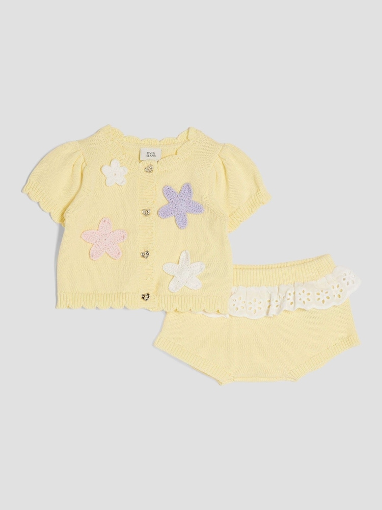 River Island Yellow Baby Girls Crochet Floral Print 3D Set - Image 1 of 5