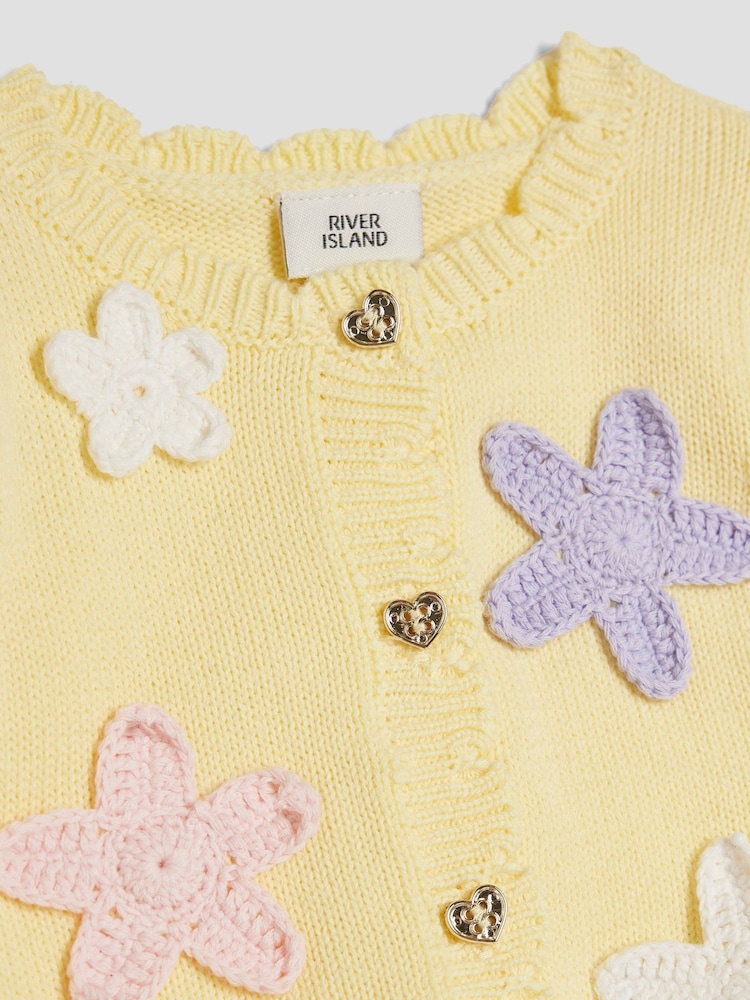 River Island Yellow Baby Girls Crochet Floral Print 3D Set - Image 5 of 5