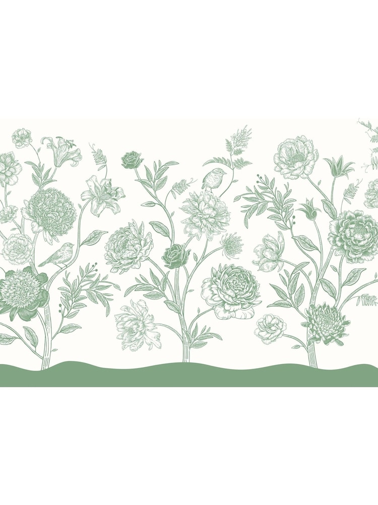 Origin Murals Green Jacobean Rose Trail A4 Wallpaper Sample - Image 1 of 1