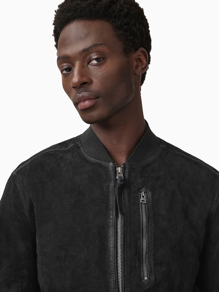 AllSaints Black Kemble Suede Bomber Jacket - Image 4 of 10