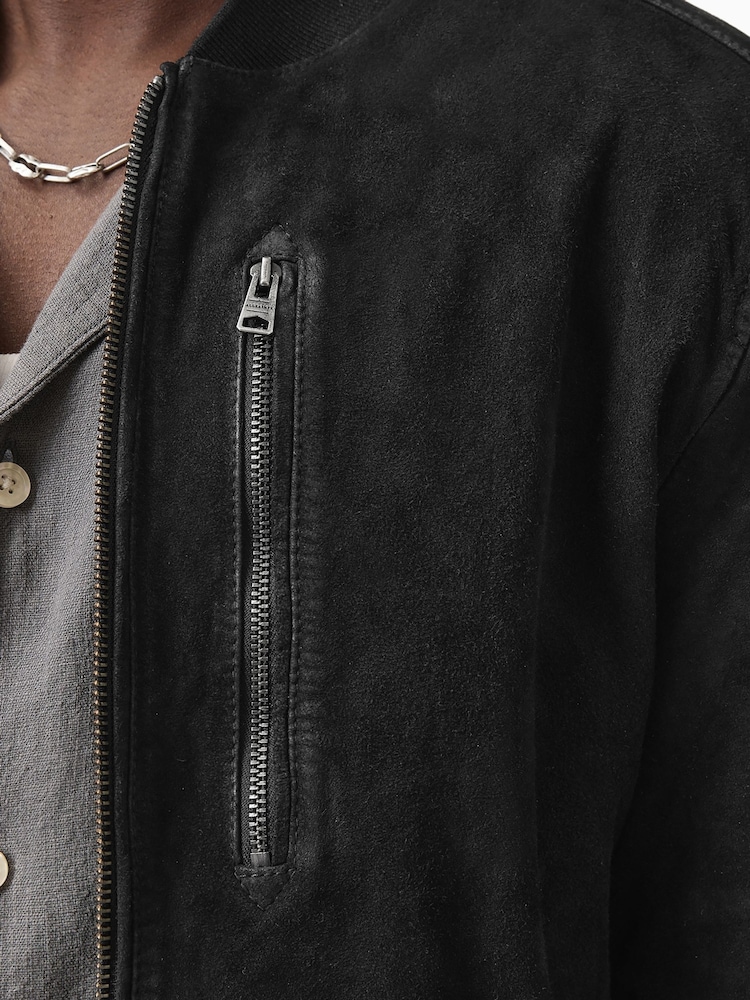 AllSaints Black Kemble Suede Bomber Jacket - Image 6 of 10
