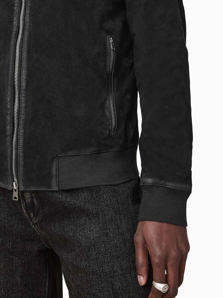 AllSaints Black Kemble Suede Bomber Jacket - Image 7 of 10