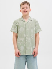 JACK & JONES Junior Green 100% Cotton Summer Print Short Sleeve Shirt - Image 1 of 5