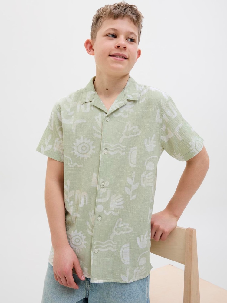 JACK & JONES Junior Green 100% Cotton Summer Print Short Sleeve Shirt - Image 2 of 5