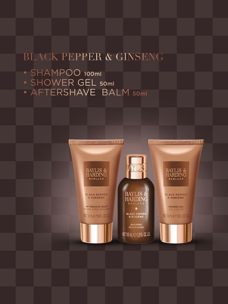Baylis & Harding Black Pepper and Ginseng Mens Travel Wash Bag Gift Set - Image 2 of 5 Baylis & Harding Black Pepper and Ginseng Mens Travel Wash Bag Gift Set - Image 2 of 5