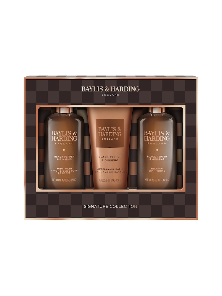 Baylis & Harding Black Pepper & Ginseng Mens Luxury Bathing Trio Gift Set - Image 1 of 5 Baylis & Harding Black Pepper & Ginseng Mens Luxury Bathing Trio Gift Set - Image 1 of 5