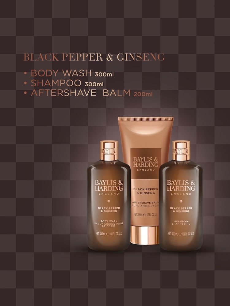Baylis & Harding Black Pepper & Ginseng Mens Luxury Bathing Trio Gift Set - Image 2 of 5 Baylis & Harding Black Pepper & Ginseng Mens Luxury Bathing Trio Gift Set - Image 2 of 5