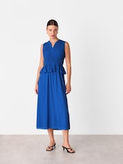 Whistles Blue Shirred V-Neck Midi Dress - Image 1 of 5