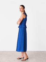 Whistles Blue Shirred V-Neck Midi Dress - Image 2 of 5