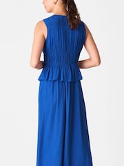 Whistles Blue Shirred V-Neck Midi Dress - Image 4 of 5
