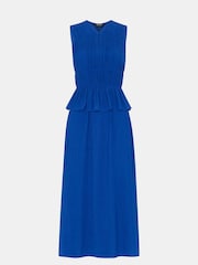 Whistles Blue Shirred V-Neck Midi Dress - Image 5 of 5