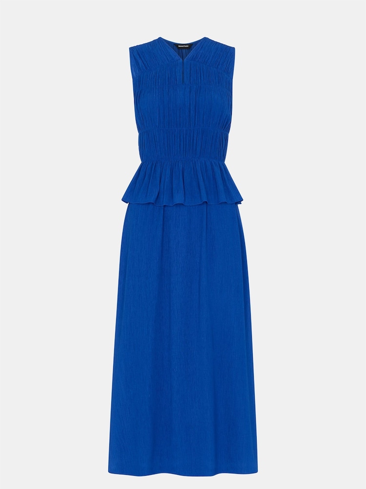 Whistles Blue Shirred V-Neck Midi Dress - Image 5 of 5