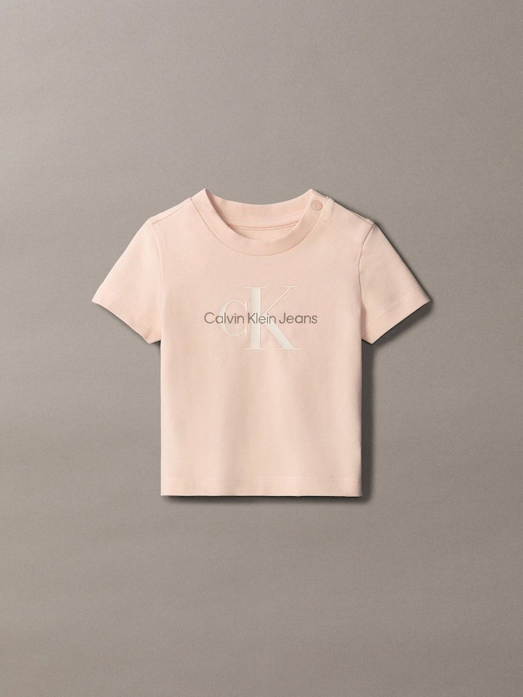 Calvin Klein Pink Monogram Short Sleeve T-Shirt - Image 1 of 2 Calvin Klein Pink Monogram Short Sleeve T-Shirt - Image 1 of 2