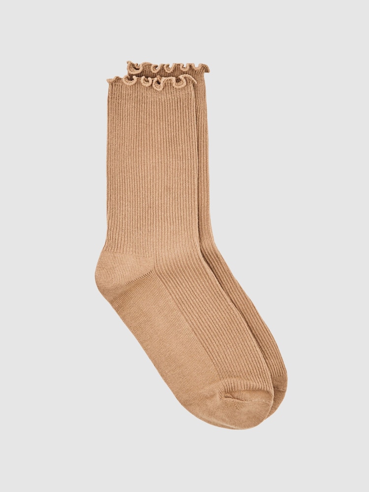 Reiss Taupe Rae Ribbed Frilly Socks - Image 1 of 3 Reiss Taupe Rae Ribbed Frilly Socks - Image 1 of 3