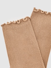 Reiss Taupe Rae Ribbed Frilly Socks - Image 3 of 3