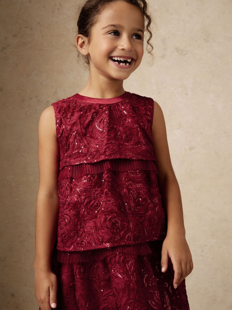 Reiss Red Dulcie Sequin-Embellished Tiered Dress - Image 1 of 5 Reiss Red Dulcie Sequin-Embellished Tiered Dress - Image 1 of 5