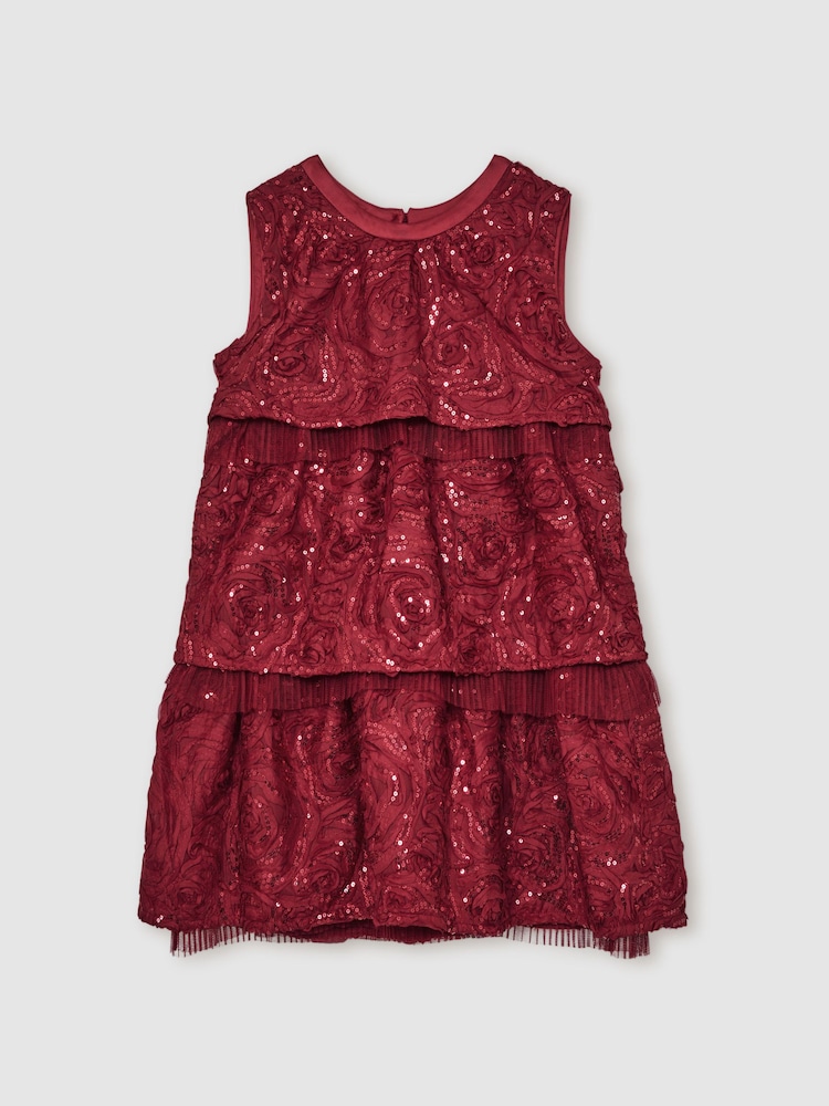 Reiss Red Dulcie Sequin-Embellished Tiered Dress - Image 2 of 5 Reiss Red Dulcie Sequin-Embellished Tiered Dress - Image 2 of 5