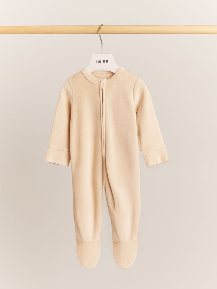 Reiss Neutral Charlie Cotton-Blend Velour Sleepsuit - Image 1 of 2