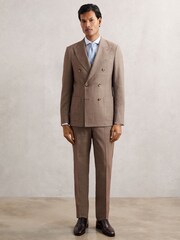 Reiss Brown Belmont Db Slim-Fit Double-Breasted Textured Suit Blazer With Wool - Image 1 of 7