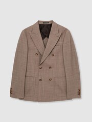 Reiss Brown Belmont Db Slim-Fit Double-Breasted Textured Suit Blazer With Wool - Image 2 of 7