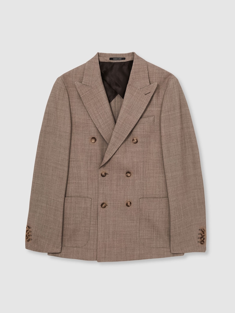 Reiss Brown Belmont Db Slim-Fit Double-Breasted Textured Suit Blazer With Wool - Image 2 of 7 Reiss Brown Belmont Db Slim-Fit Double-Breasted Textured Suit Blazer With Wool - Image 2 of 7