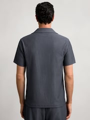Reiss Petrol Blue Arnott Textured-Stripe Cuban-Collar Shirt - Image 4 of 5