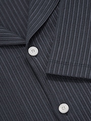 Reiss Petrol Blue Arnott Textured-Stripe Cuban-Collar Shirt - Image 5 of 5