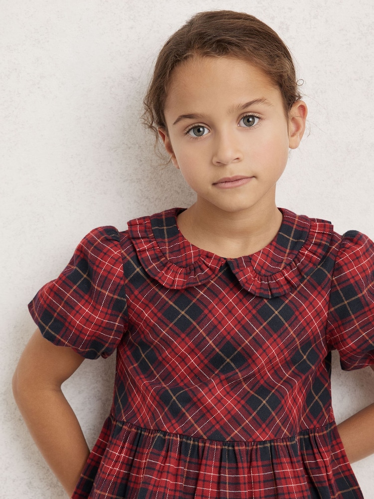 Reiss Red Demi Cotton Peter-Pan Collar Tartan Dress - Image 1 of 4