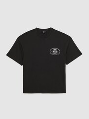 Reiss Black Cuthbert Monogram Print Cotton Oversized T-Shirt - Image 2 of 6