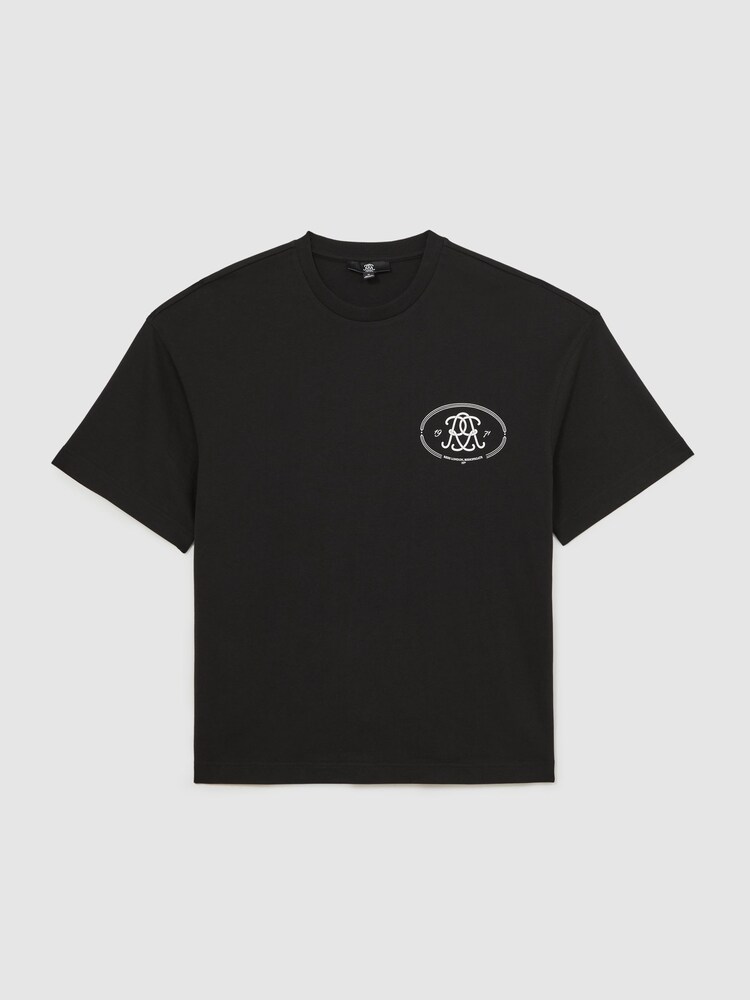 Reiss Black Cuthbert Monogram Print Cotton Oversized T-Shirt - Image 2 of 6 Reiss Black Cuthbert Monogram Print Cotton Oversized T-Shirt - Image 2 of 6