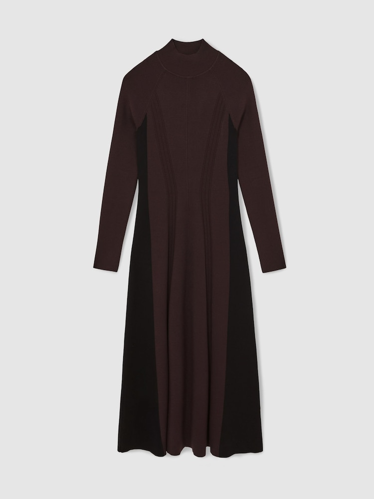 Plum Purple/preto - Vestido de malha canelada com cinto Reiss Zaya - Imagem 2 de 5