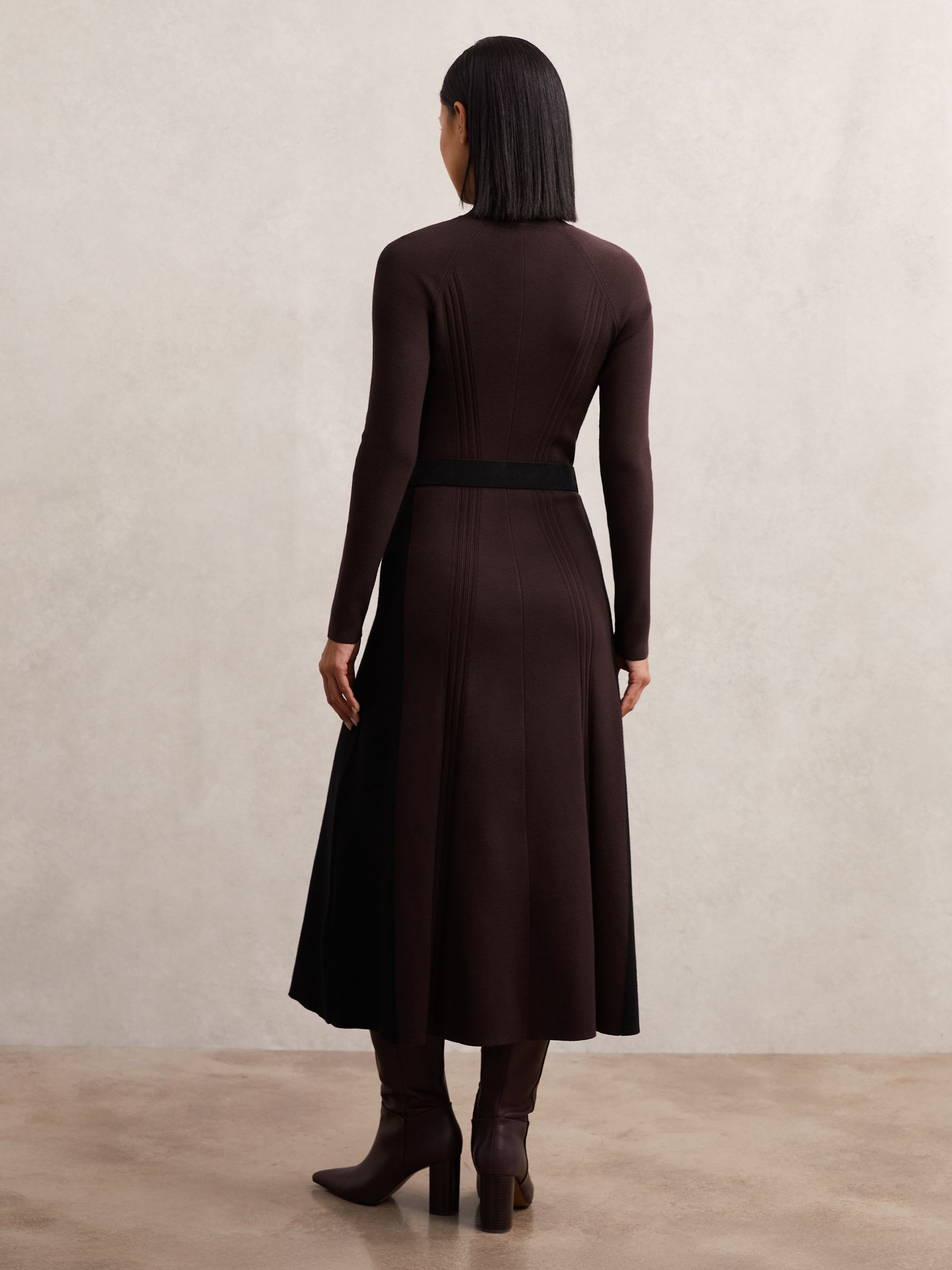 Buy Reiss Plum Purple/Black Zaya Knitted Contrast-Panel Midi Dress