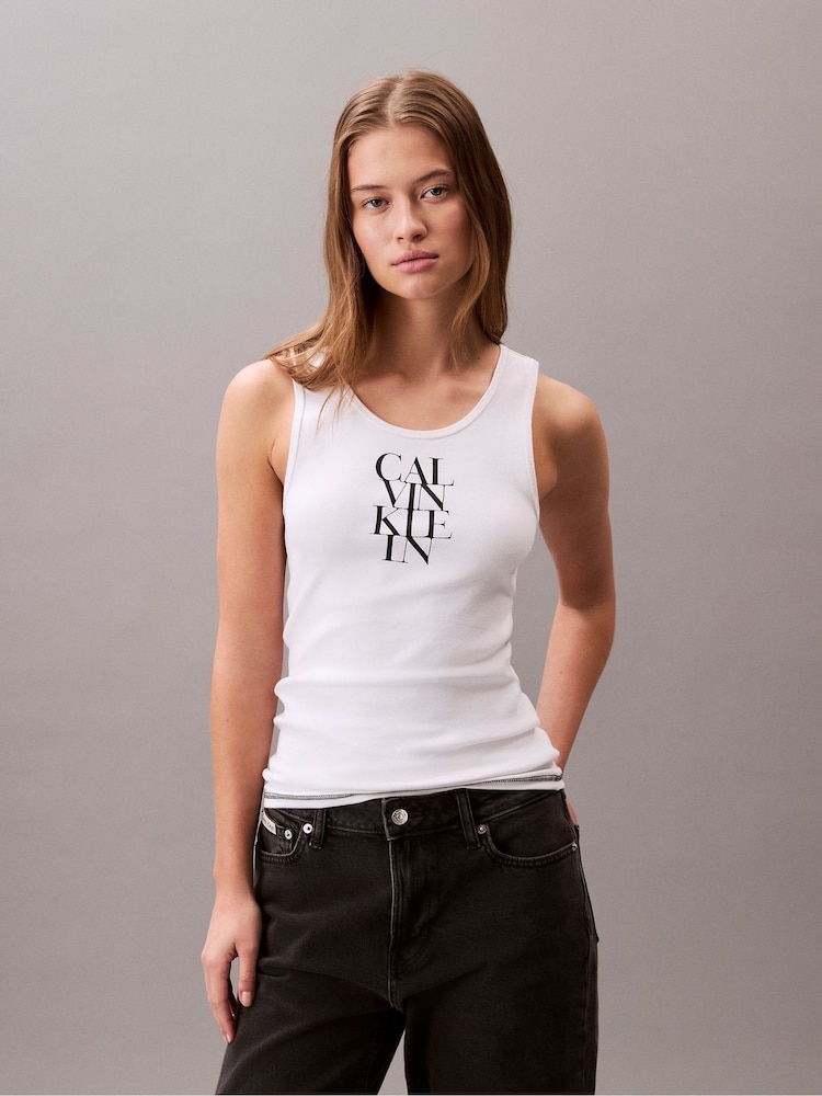 Weiß - Calvin Klein Rib Stripe Tank Top - Bild 1 von 5