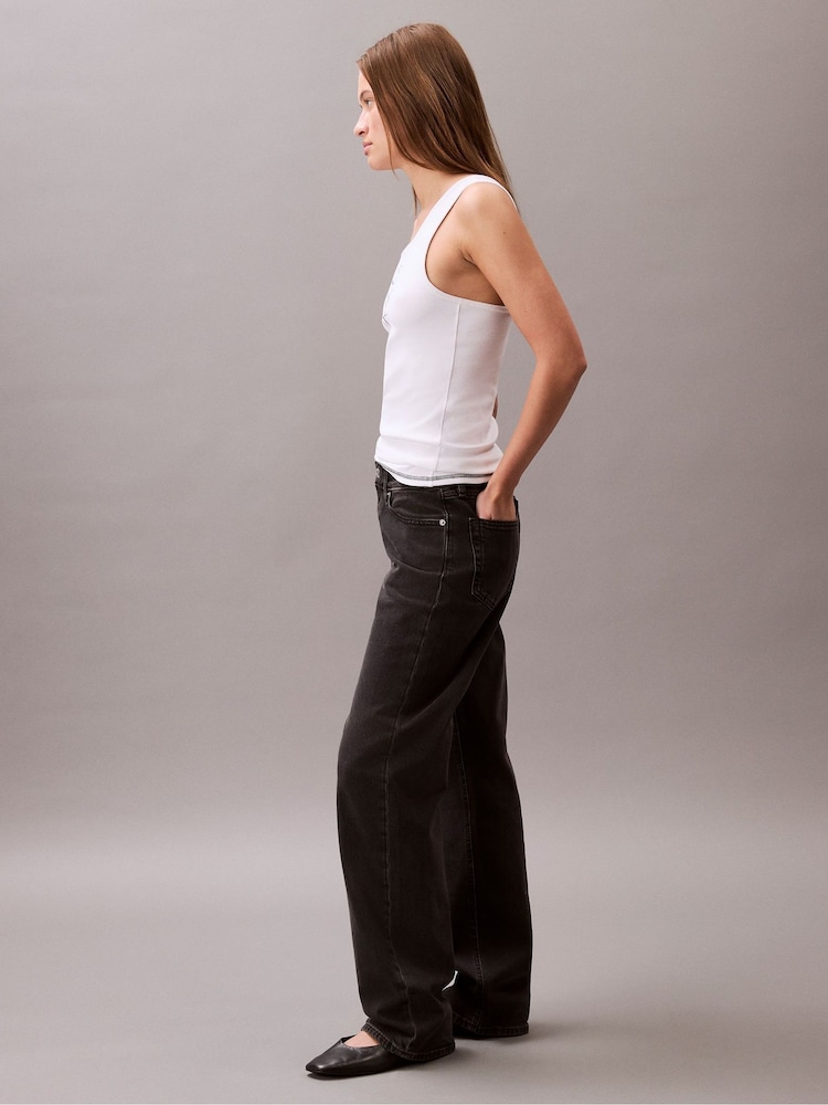 Calvin Klein White Rib Stripe Tank Top - Image 2 of 5 Calvin Klein White Rib Stripe Tank Top - Image 2 of 5