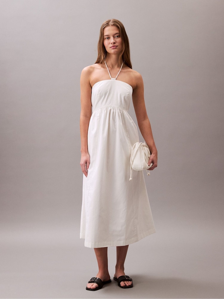 Calvin Klein White Cotton Twill Halter Dress - Image 1 of 5