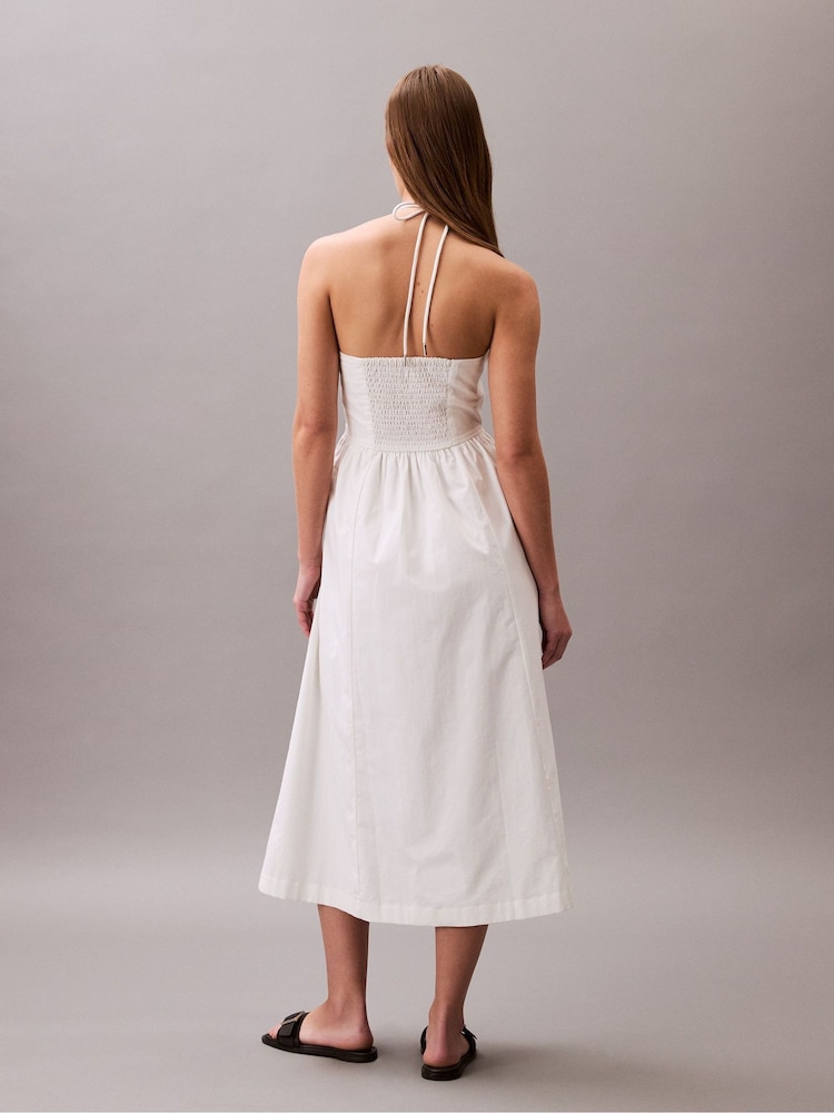 Calvin Klein White Cotton Twill Halter Dress - Image 2 of 5