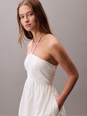 Calvin Klein White Cotton Twill Halter Dress - Image 4 of 5