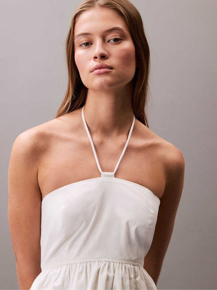 Calvin Klein White Cotton Twill Halter Dress - Image 5 of 5