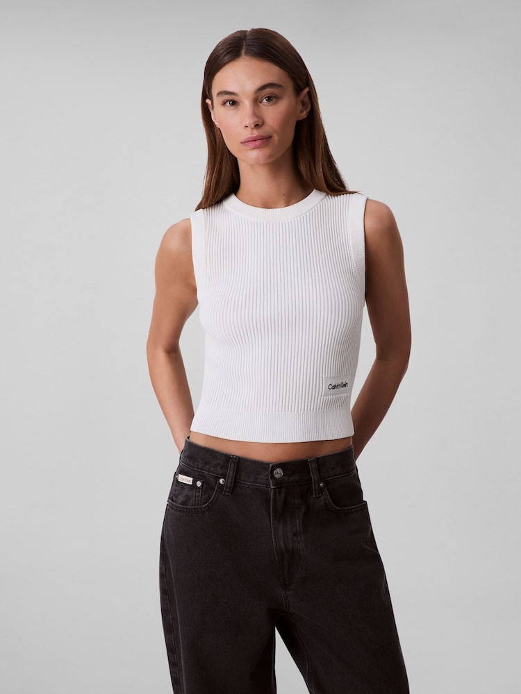 Calvin Klein White Viscose Nylon Crew Neck Vest - Image 1 of 5