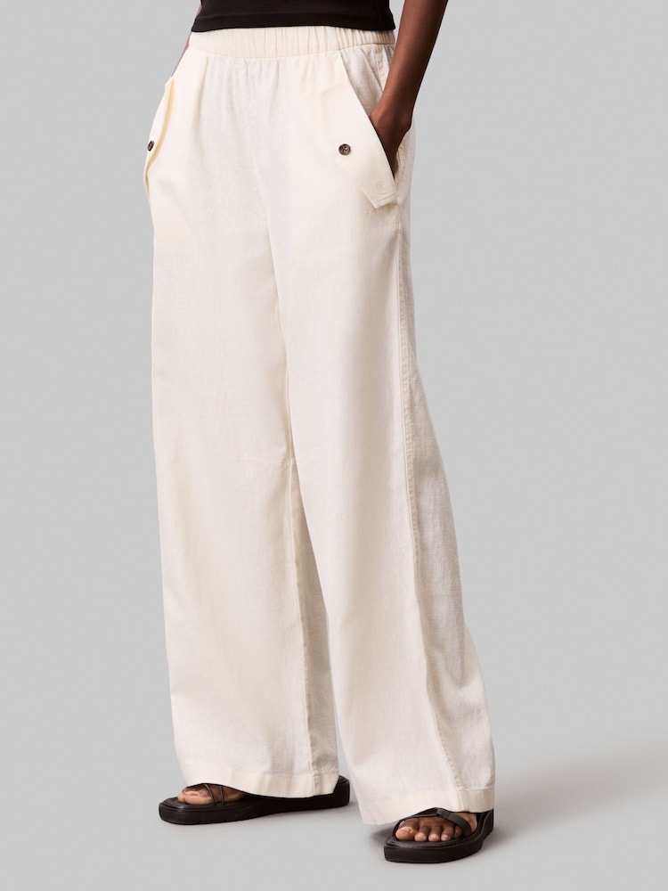 Calvin Klein Yellow Linen Cargo Trousers - Image 1 of 5