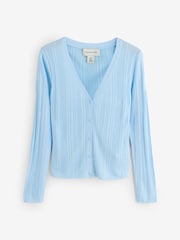 Calvin Klein Blue Shiny Viscose Rib Cardigan - Image 1 of 1