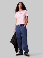 Calvin Klein Pink Short Sleeve Retro Logo Graphic Print T-Shirt - Image 1 of 4
