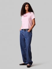Calvin Klein Pink Short Sleeve Retro Logo Graphic Print T-Shirt - Image 3 of 4