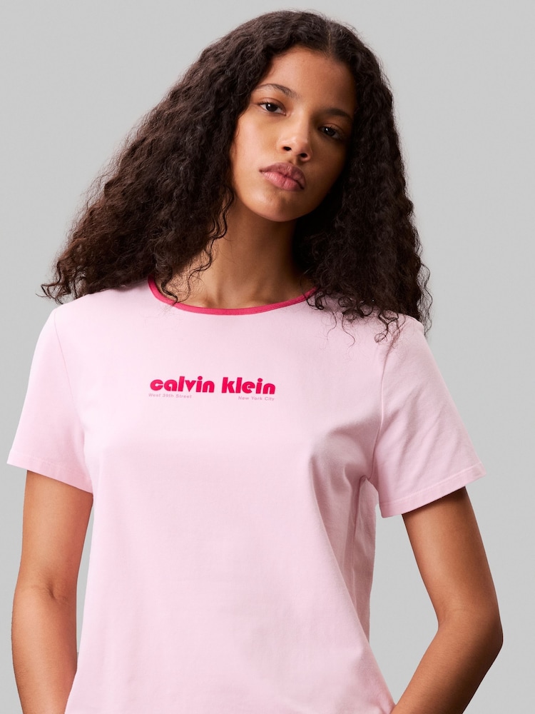 Calvin Klein Pink Short Sleeve Retro Logo Graphic Print T-Shirt - Image 4 of 4