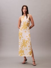 Vestido Halter de Cetim Estampado Calvin Klein - Imagem 1 de 5